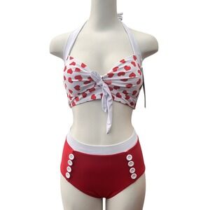 DRESSFO Women Bikini Set Heart print Halter Two Piece High Waisted Swimsuit S